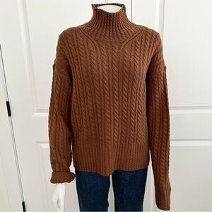 French Connection Babysoft Cable Knit Mock Neck Sweater - Tan Rust Brown